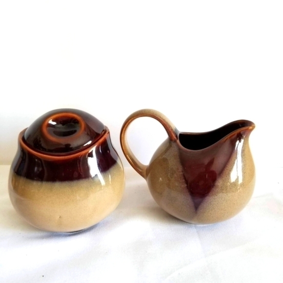 Sango Nova Brown Creamer and Sugar with Lid - Picture 7 of 8